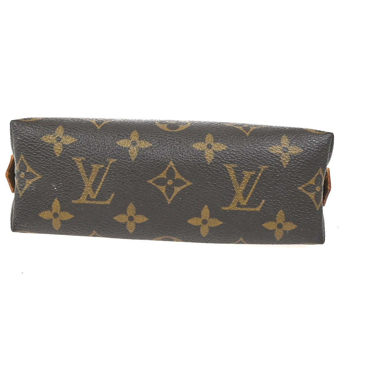 LOUIS VUITTON Logo Pochette Cosmetic Pouch Monogram Leather Brown M47515 67AA199