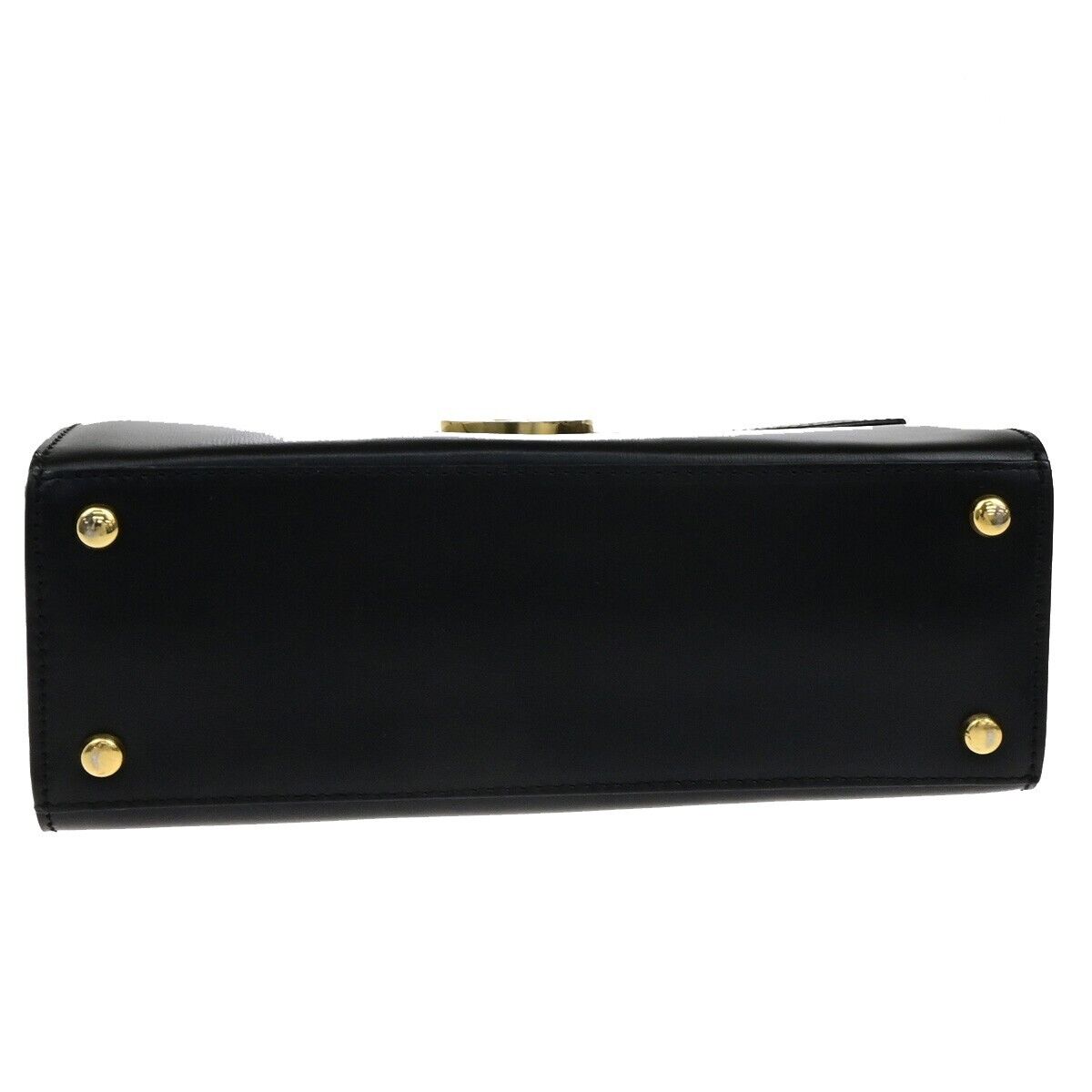 CELINE Logo Top Handle Hand Bag Leather Black Gold Made in Italy 80ED937