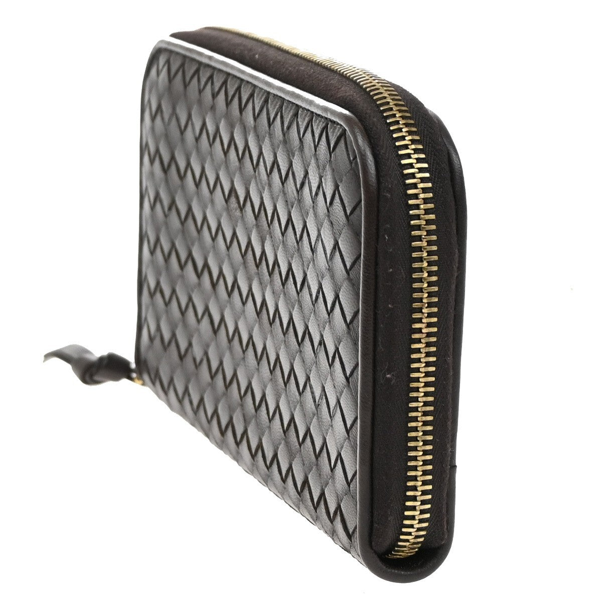 BOTTEGA VENETA Logo Intrecciato Long Zipper Around Wallet Leather Brown 65EE345