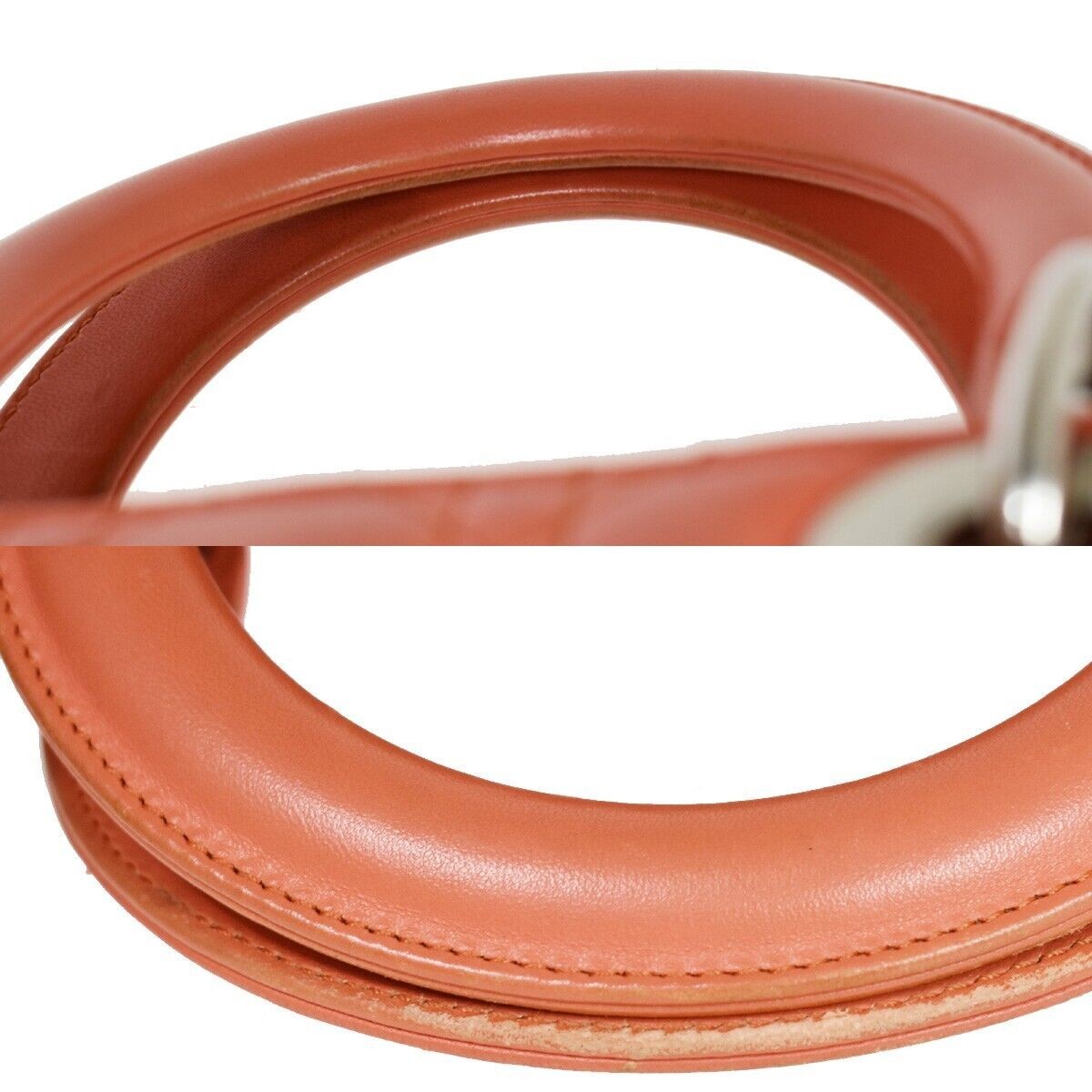 CHRISTIAN DIOR Logo Lady Cannage 2Way Shoulder Hand Bag Leather Orange 691RC569