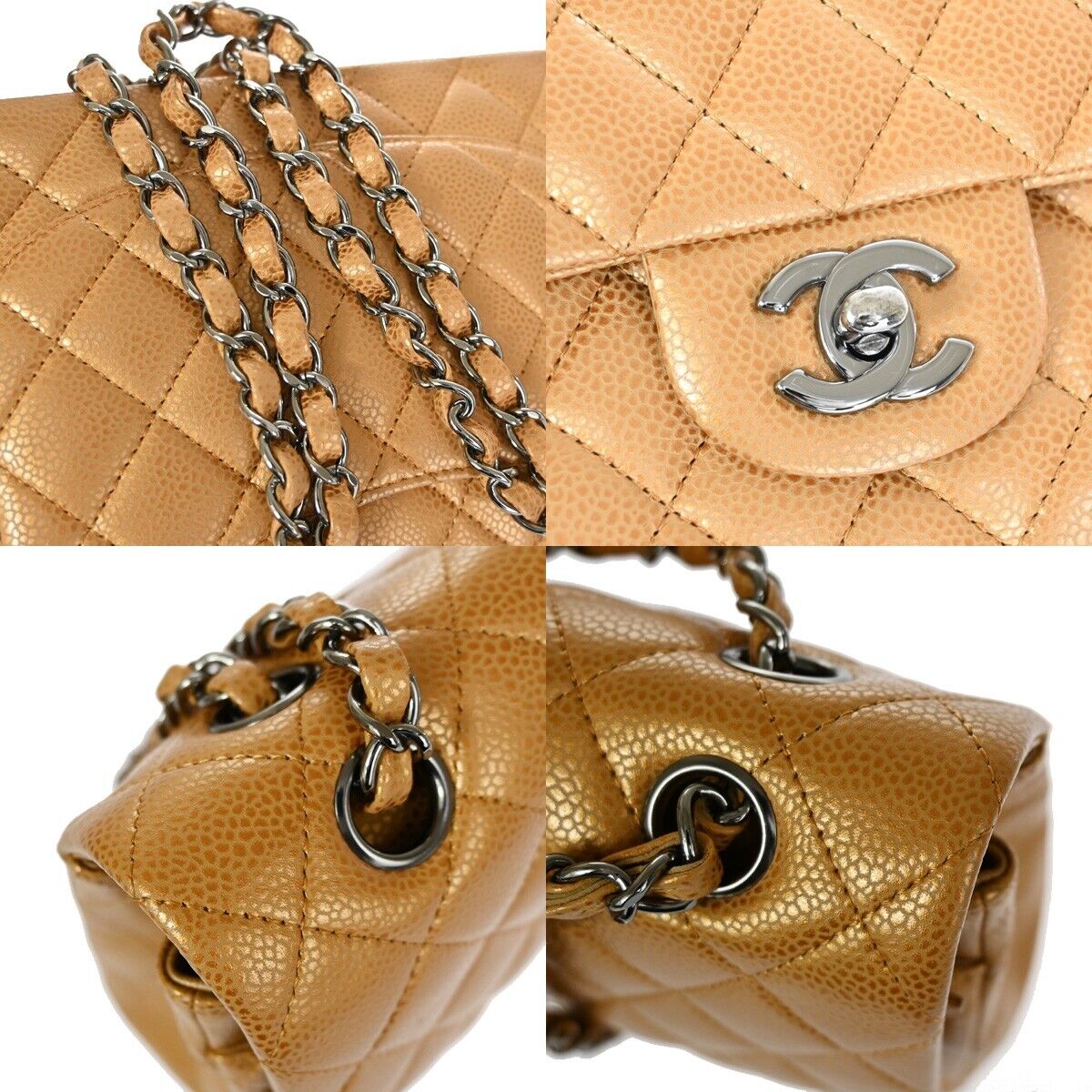 CHANEL CC Matelasse 25 Double Flap Chain Shoulder Bag Caviar Leather 6083LC452