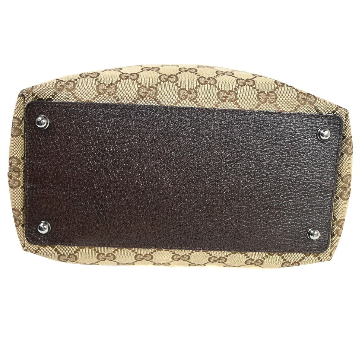 GUCCI Logo GG Pattern Shoulder Bag Canvas Leather Brown Silver Italy 61ED285