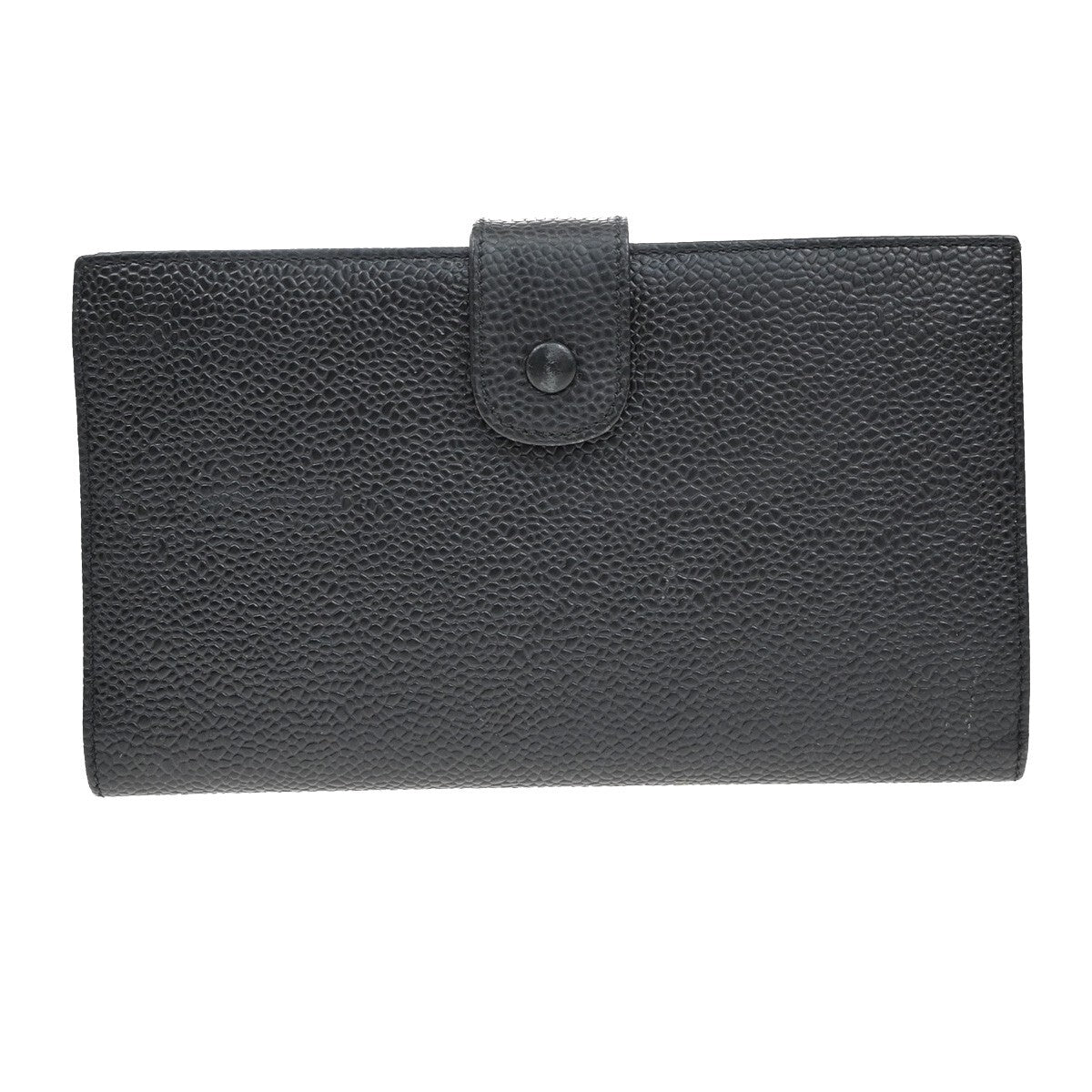 CHANEL CC LOGO Long Bifold Wallet Grained Calfskin Leather Black France 77RL156