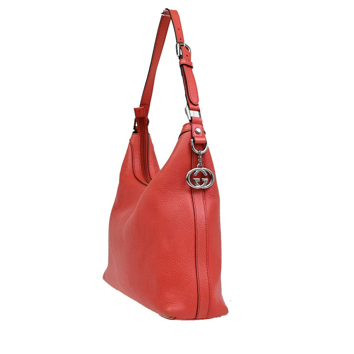 GUCCI Logo GG Pattern Shoulder Hobo Bag Leather Red SHW Italy 37FB597