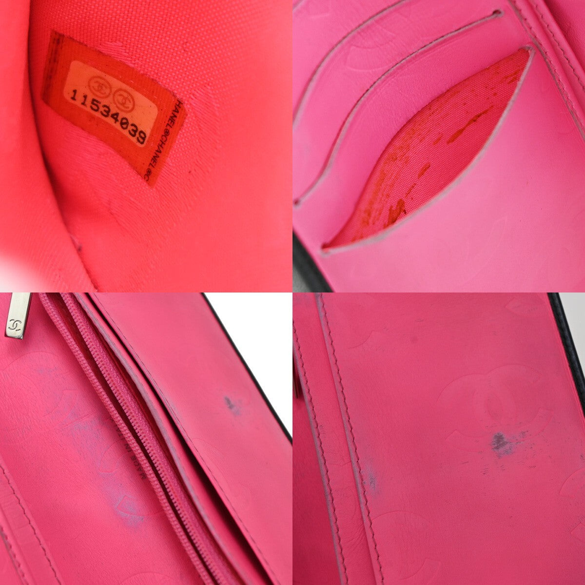 CHANEL CC Cambon Bifold Vertical Long Wallet Patent Leather Black Pink 67EE285