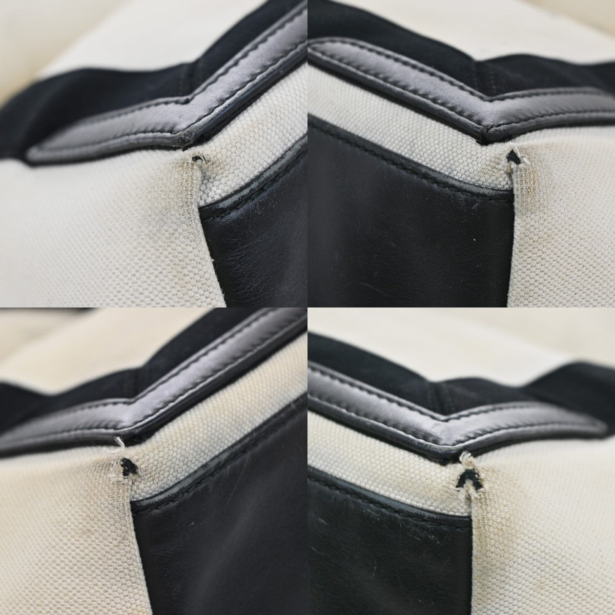 BALENCIAGA Navy Cabas S Shoulder Hand Bag Canvas Leather White Black 66EF982