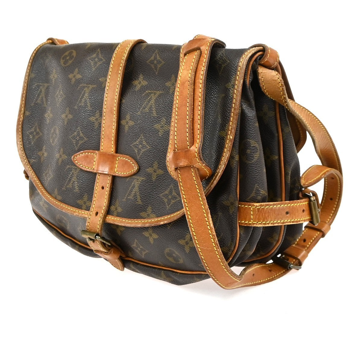LOUIS VUITTON Logo Saumur 30 Shoulder Bag Monogram Leather Brown M42256 34SA059