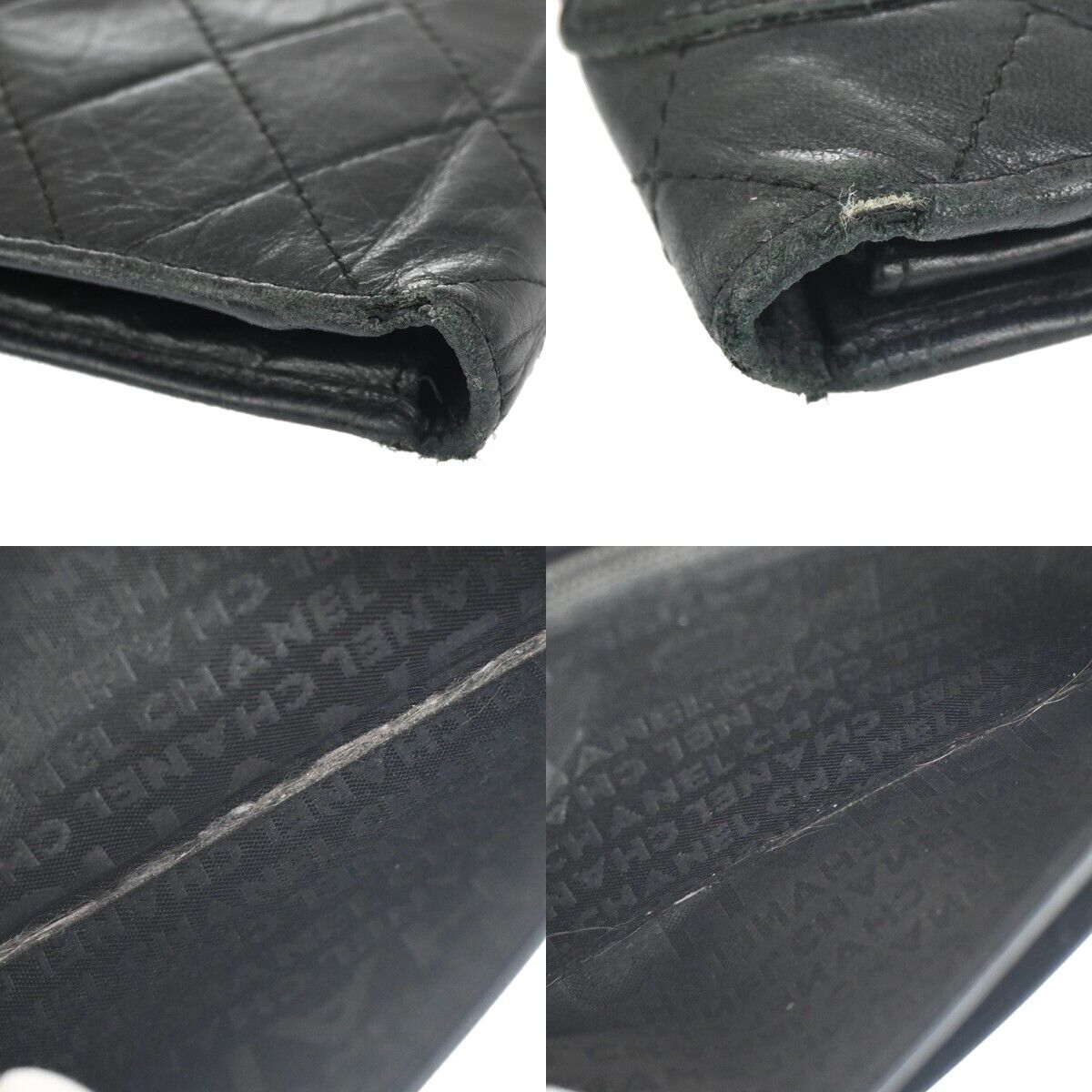 CHANEL CC Logo Cambon Long Bifold Wallet Leather Black Silver France 60HB515