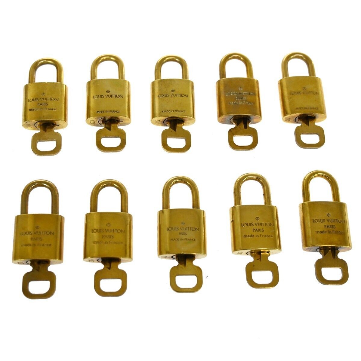 LOUIS VUITTON LV 10 SET PADLOCK KEY BAG CHARM CADENA GOLD PLATED FRANCE 34GA934