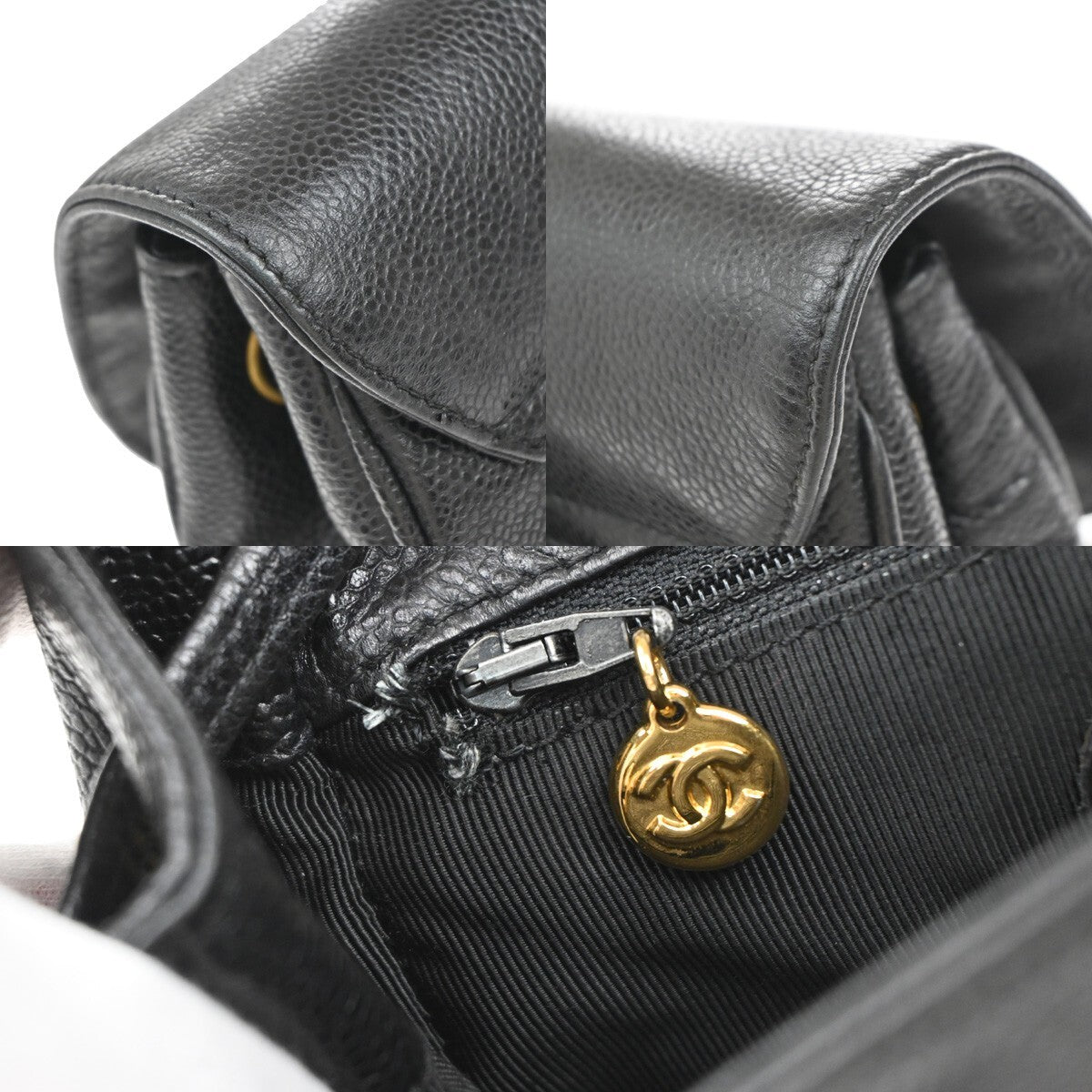 CHANEL Triple CC Chain Backpack Bag Grained Calfskin Leather BK VTG 870RF265