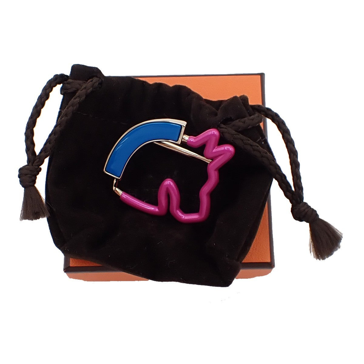 HERMES Logo Horse Cheval Neon Scarf Ring GHW Accessory 30LC611