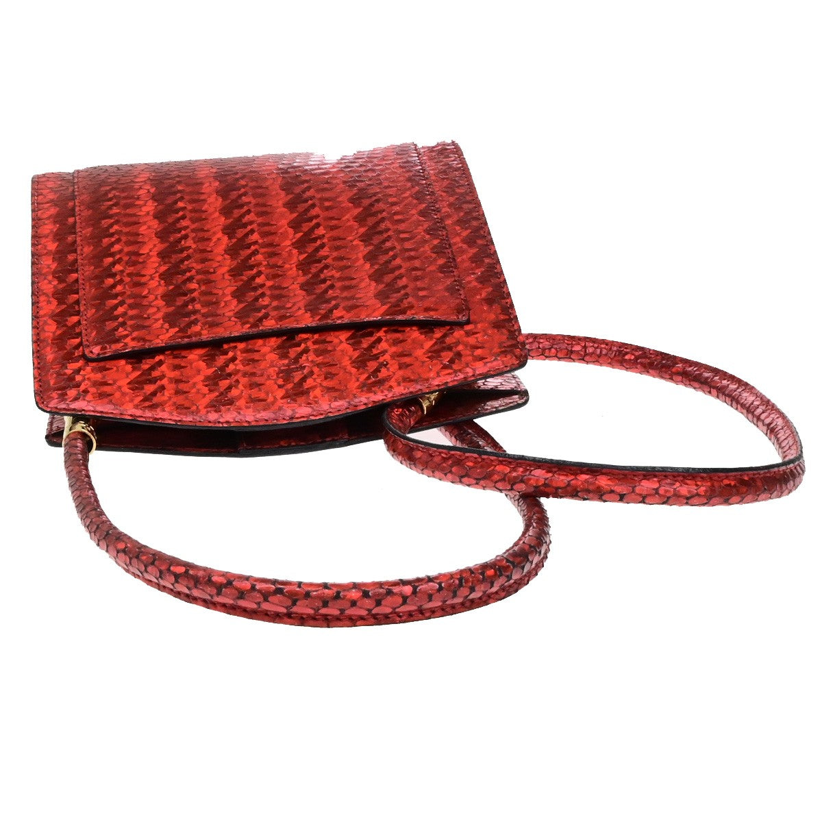 CELINE Logo Shoulder Bag Exotic Leather Red GHW Italy 65YH034