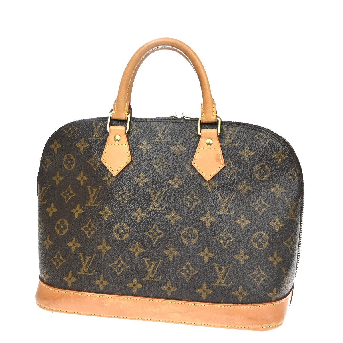 LOUIS VUITTON LV Logo Alma Hand Bag Monogram Leather Brown France M51130 82YJ207