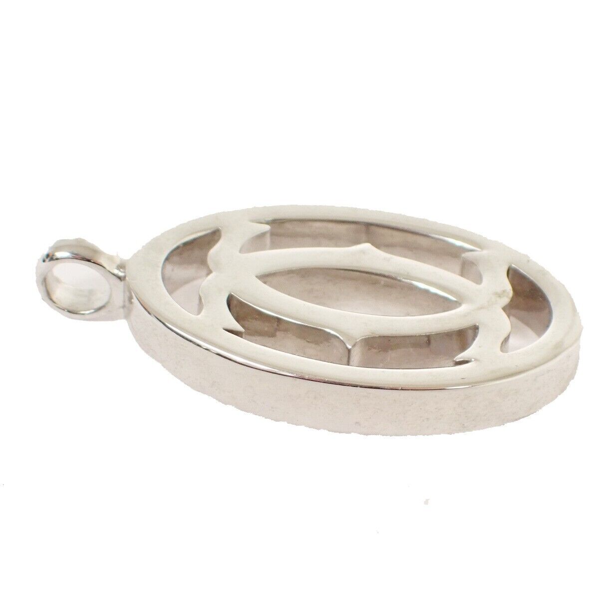 CARTIER 2C Logo Necklace Top Charm Silver Accessory 01EA562