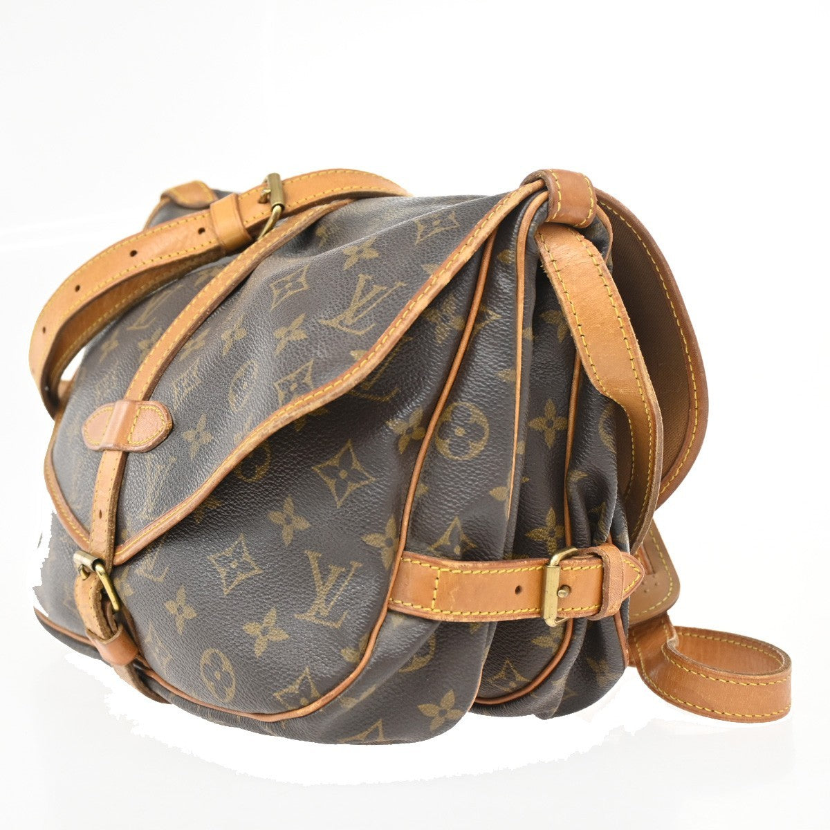 LOUIS VUITTON Logo Saumur 30 Shoulder Bag Monogram Leather Brown M42256 83CA215