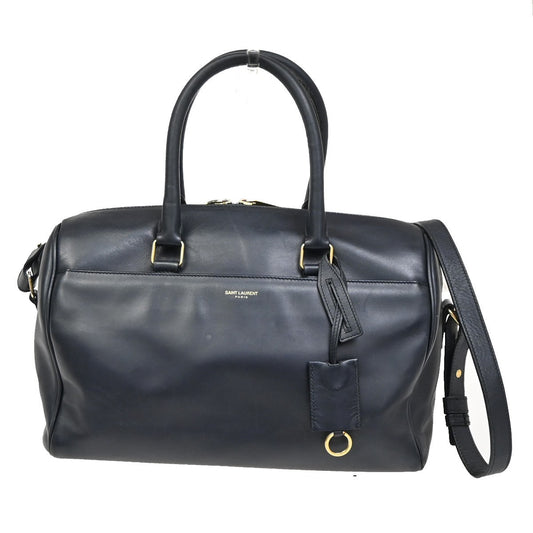SAINT LAURENT Class Duffle 2way Shoulder Handbag Leather Blue GHW Italy 37ZA042