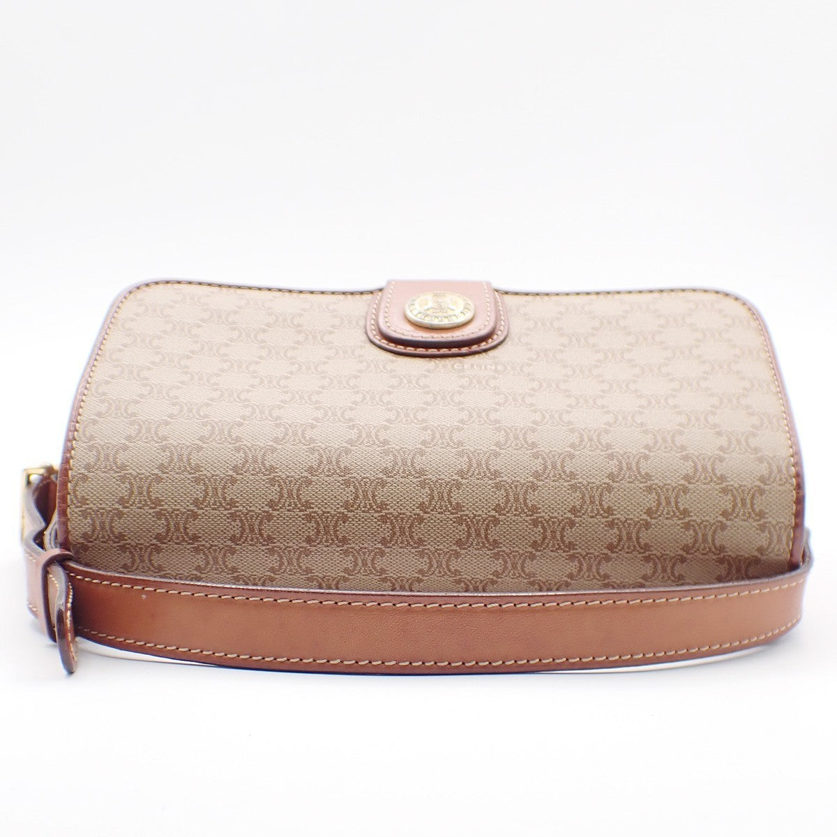 CELINE Logo Macadam Pattern Shoulder Bag PVC Leather Beige Italy 65KC571
