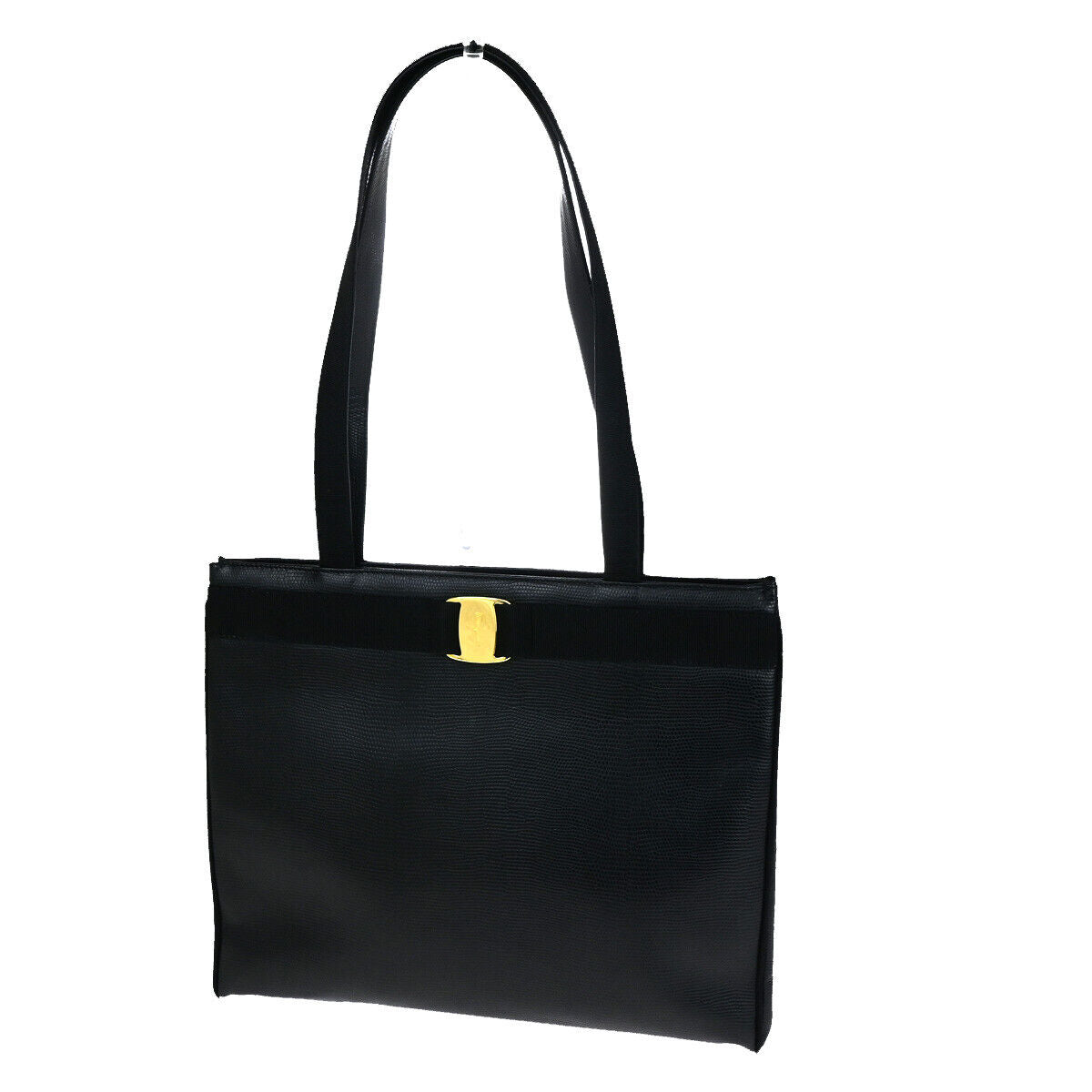 SALVATORE FERRAGAMO Vara Shoulder Bag Embossing Leather Black GHW Italy 67YF484