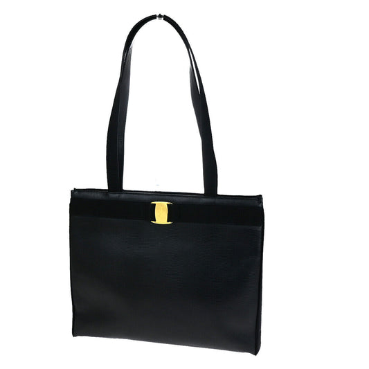 SALVATORE FERRAGAMO Vara Shoulder Bag Embossing Leather Black GHW Italy 67YF484