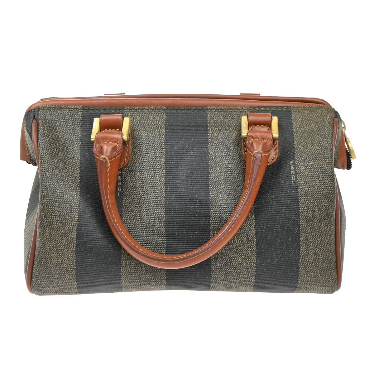 FENDI Logo Pequin Mini Hand Bag PVC Leather Brown GHW Made in Italy 87KP315