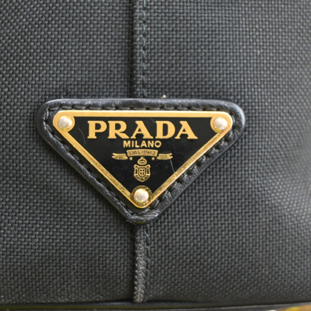 PRADA Logo Jacquard Shoulder Hand Bag Canvas Leather  Black GHW 30SA098