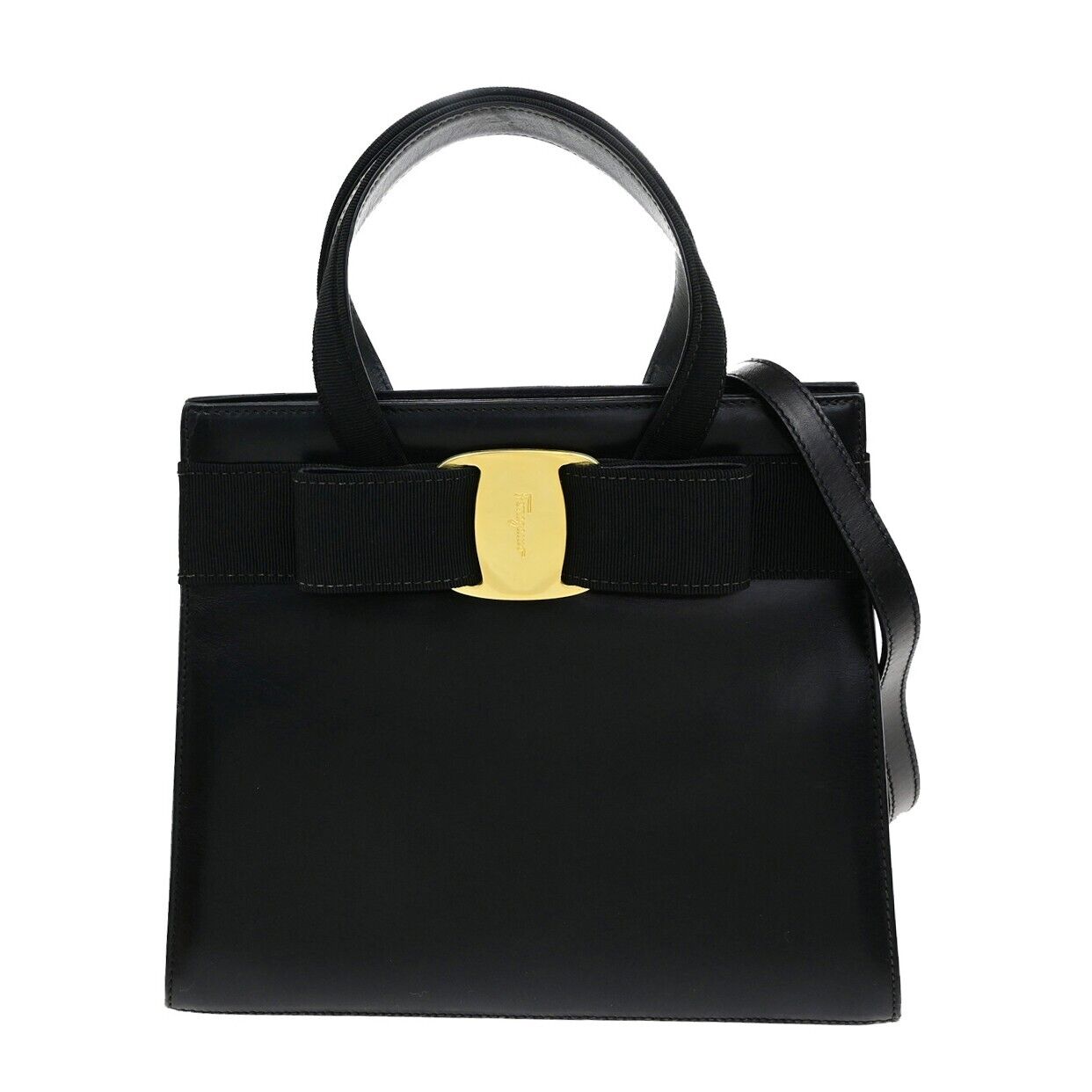 SALVATORE FERRAGAMO Vara 2Way Shoulder Hand Bag Leather Black GHW Italy 35YH085