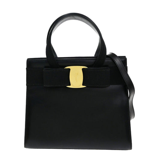 SALVATORE FERRAGAMO Vara 2Way Shoulder Hand Bag Leather Black GHW Italy 35YH085