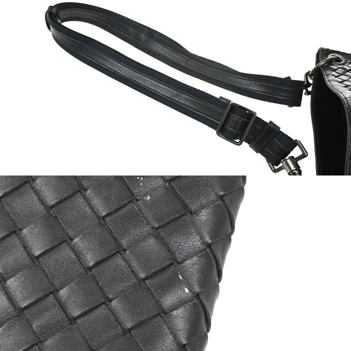 BOTTEGA VENETA Intrecciato Shoulder Bag Leather Black Italy 172736 12RL630