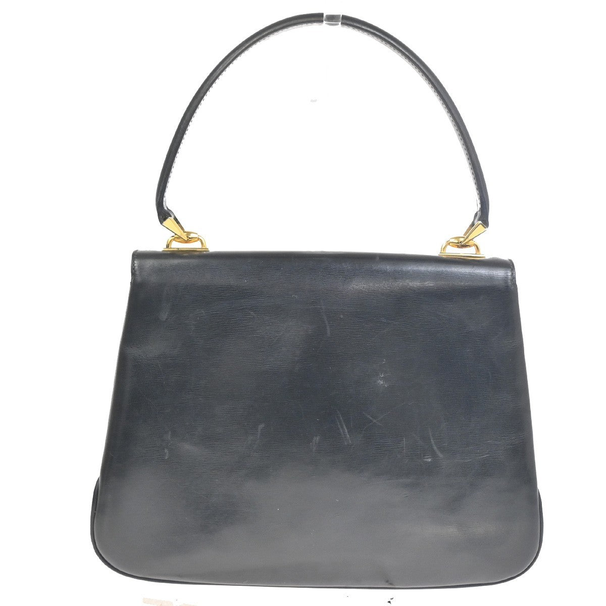 GUCCI Logo Interlocking GG Hand Bag Turn Lock Leather Black GHW Italy 67CA765