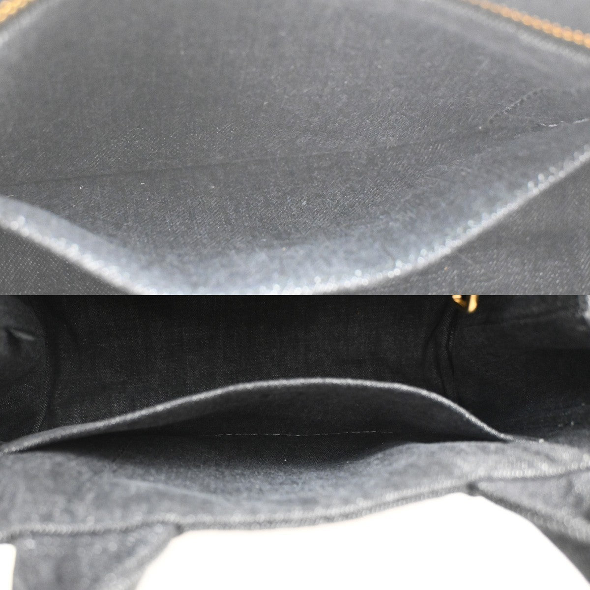 PRADA Milano Logo CANAPA Tote Hand Bag Denim Leather Black Gold Italy 73KC194