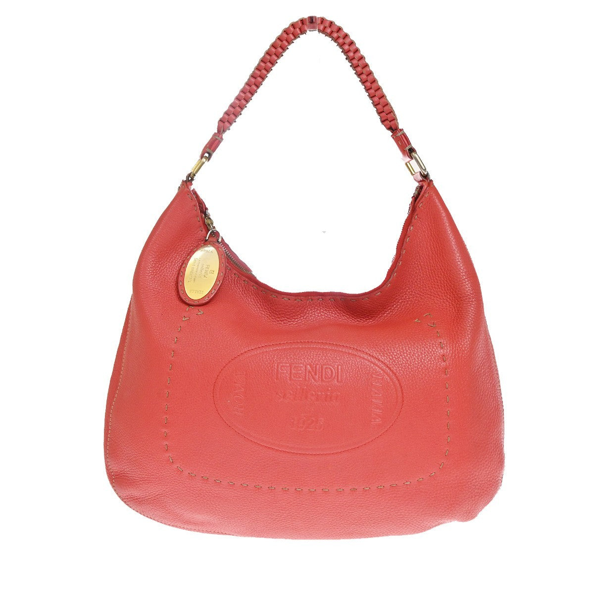 FENDI Logo Selleria Shoulder Hobo Bag Leather Red GHW Italy 82YJ094