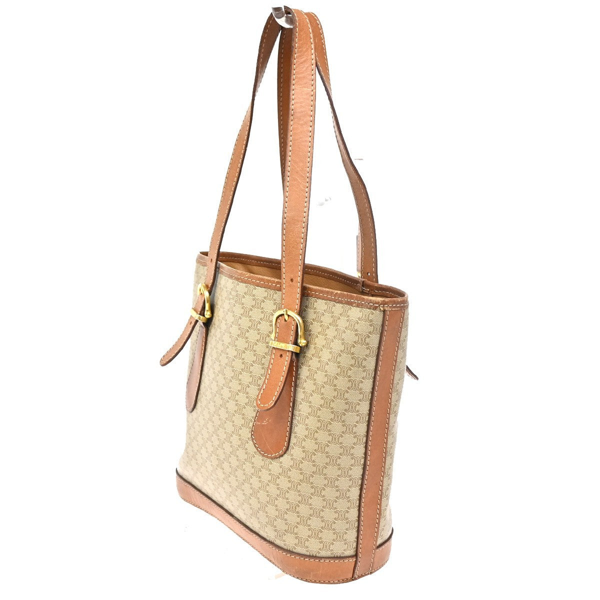 CELINE Logo Macadam Pattern Shoulder Bag PVC Leather BN Beige GHW Italy 63ZA280