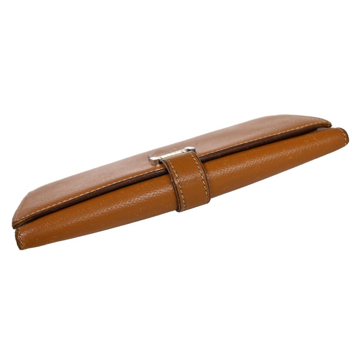 HERMES Logo Bearn Long Trifold Wallet Purse Chevre Leather Brown France 36GA820
