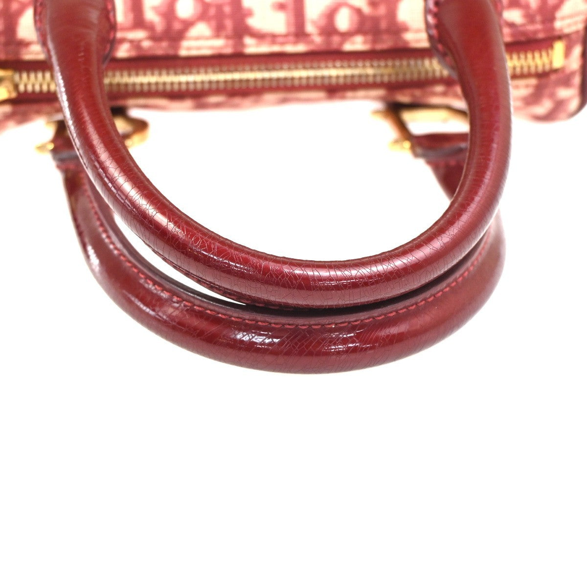 CHRISTIAN DIOR Logo Trotter Pattern Hand Bag PVC Patent Leather Red GHW 51YH875