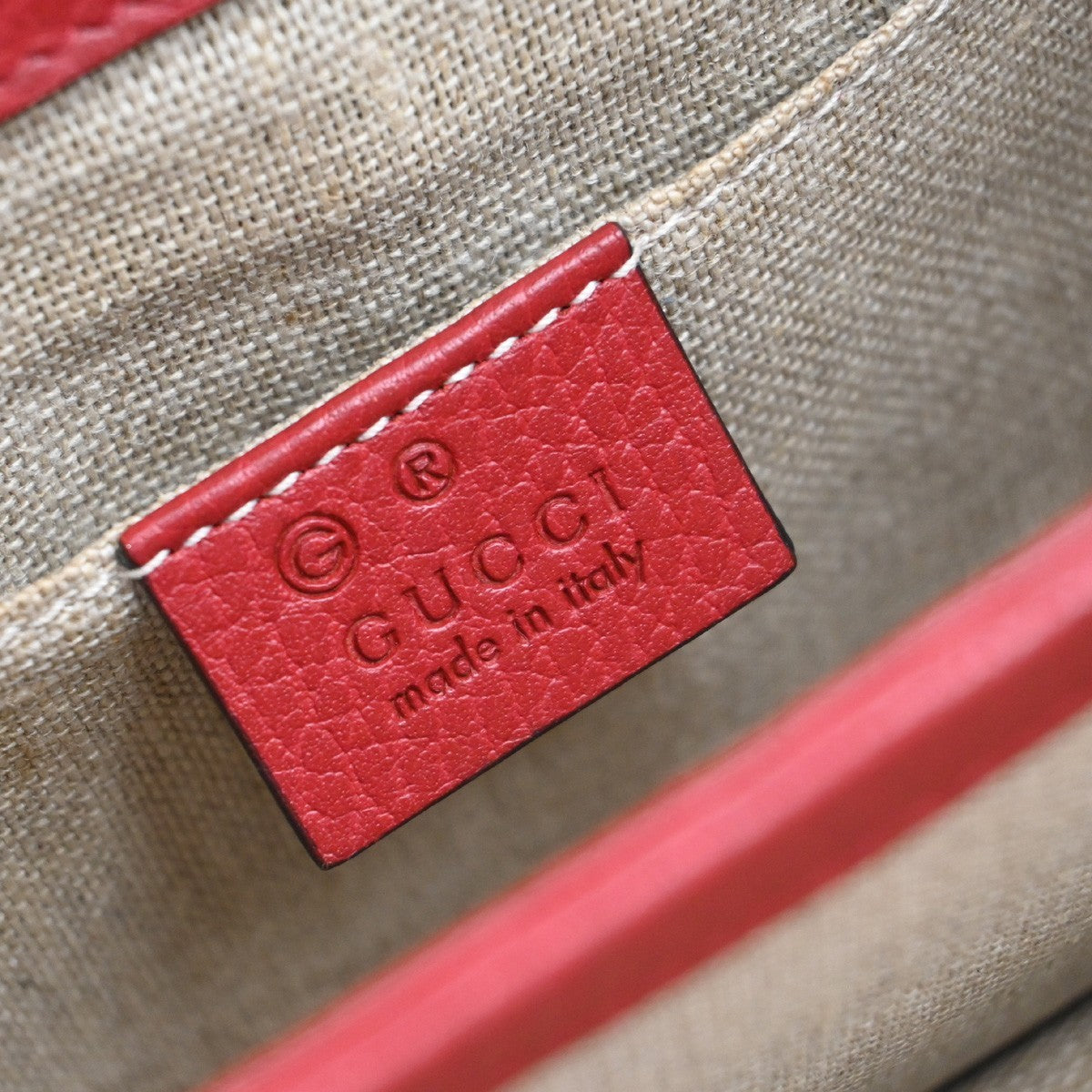 GUCCI Logo Interlocking G Chain Mini Shoulder Bag Leather Red GHW Italy 52KP126