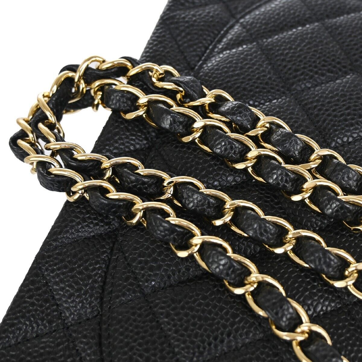 CHANEL CC Matelasse 25 Double Flap Chain Shoulder Bag Caviar Leather BK 465LC344
