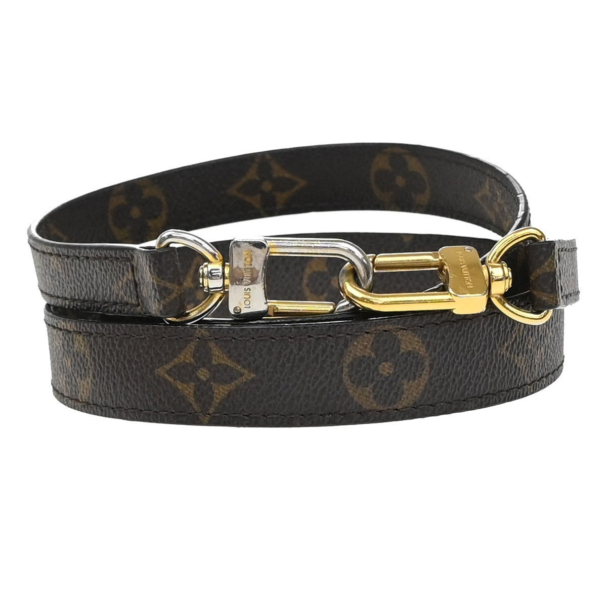 LOUIS VUITTON Shoulder Strap Monogram Leather Brown Gold Bag Accessory 36KP196