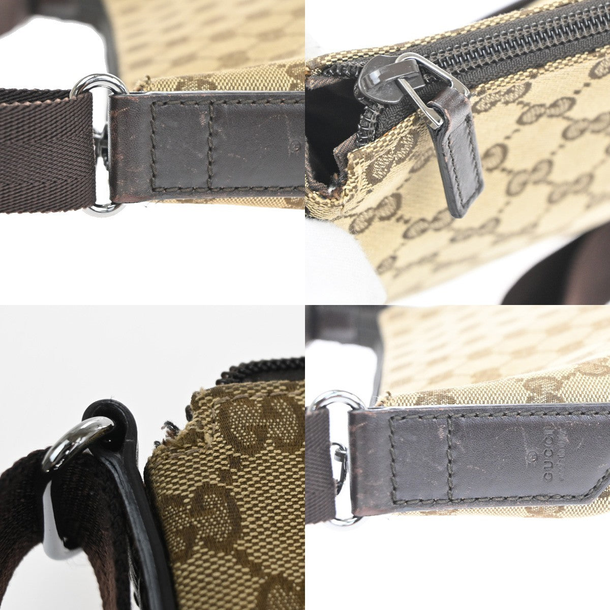 GUCCI Logo GG Crossbody Shoulder Bag Leather Canvas Brown SHW Italy 83KD060