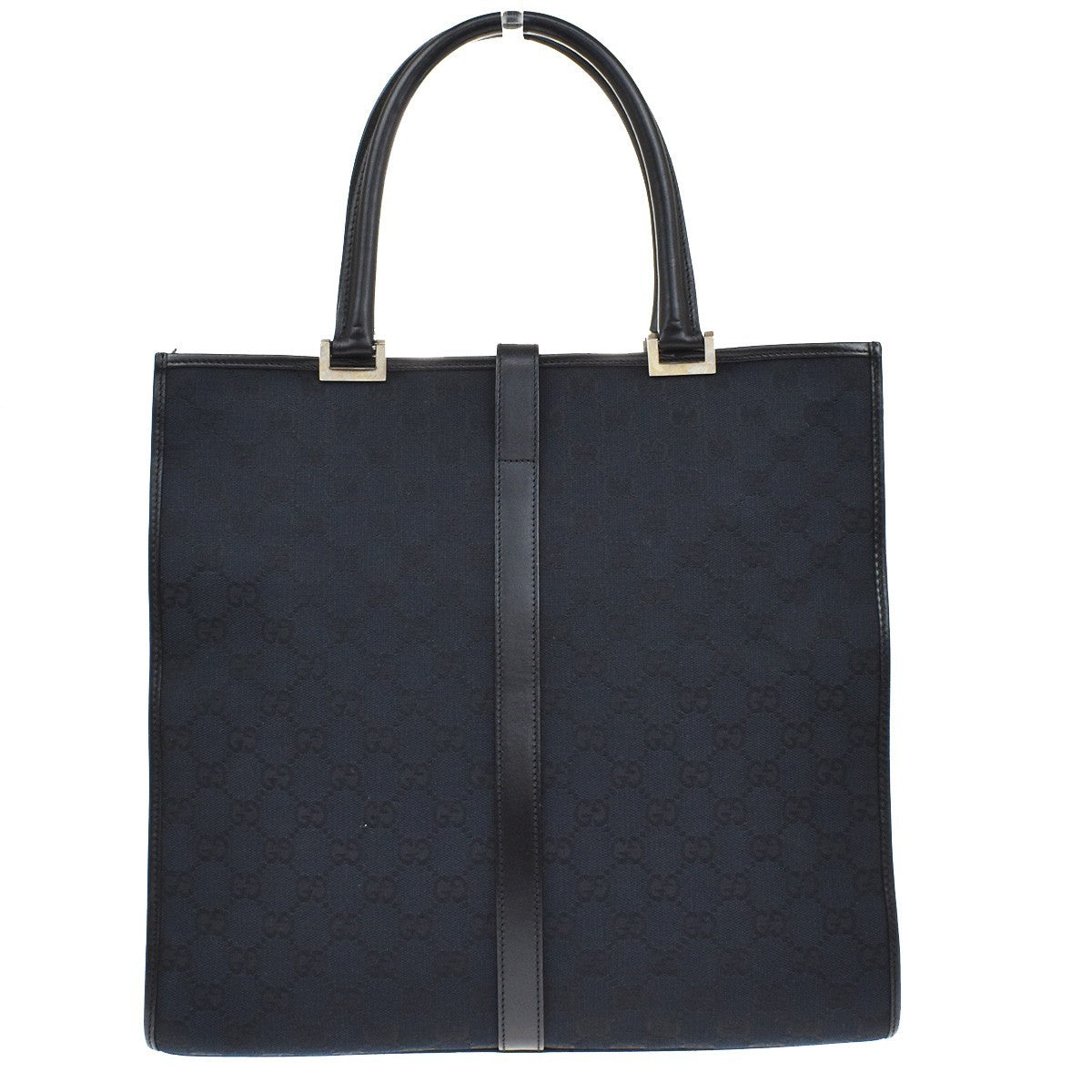 GUCCI Logo Jackie GG Pattern Shoulder Hand Bag Canvas Leather Black SHW 62KB314