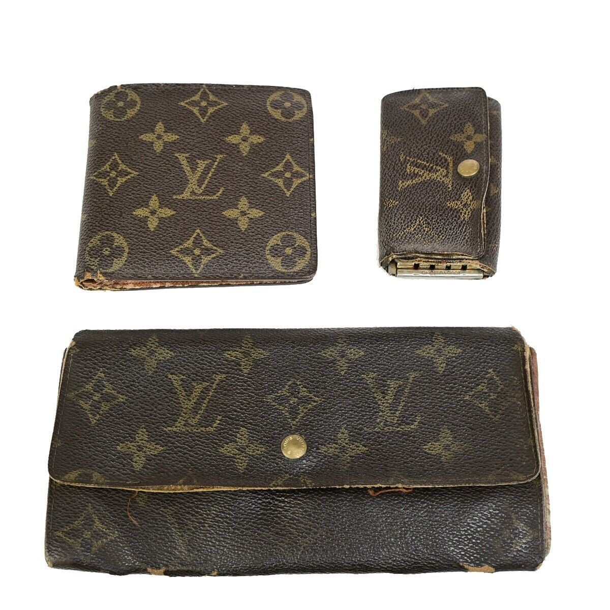 LOUIS VUITTON 3 Set Wallet 6Hooks Key Case Monogram Leather Brown 66KA496