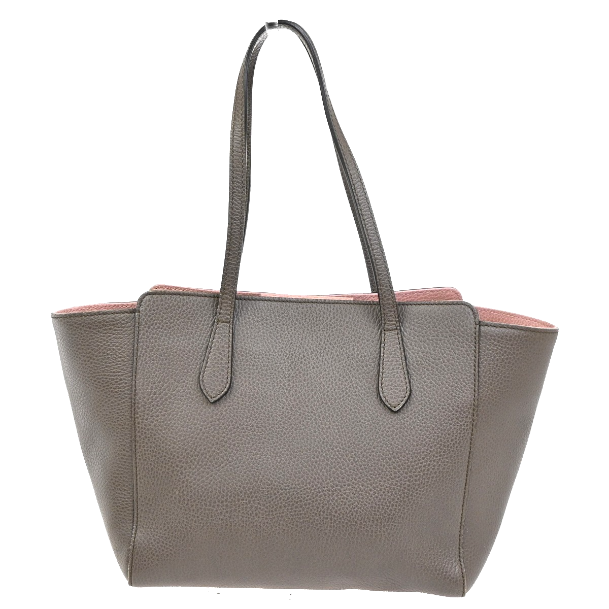 GUCCI Logo Swing Tote Bag Pebbled Calfskin Leather Brown Pink GHW Italy 70KC633