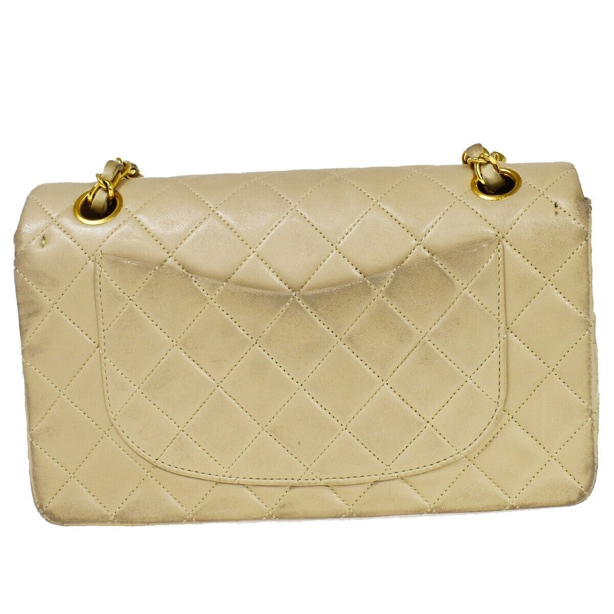 CHANEL CC Matelasse 23 Double Flap Chain Shoulder Bag Leather Beige GD 805RC566