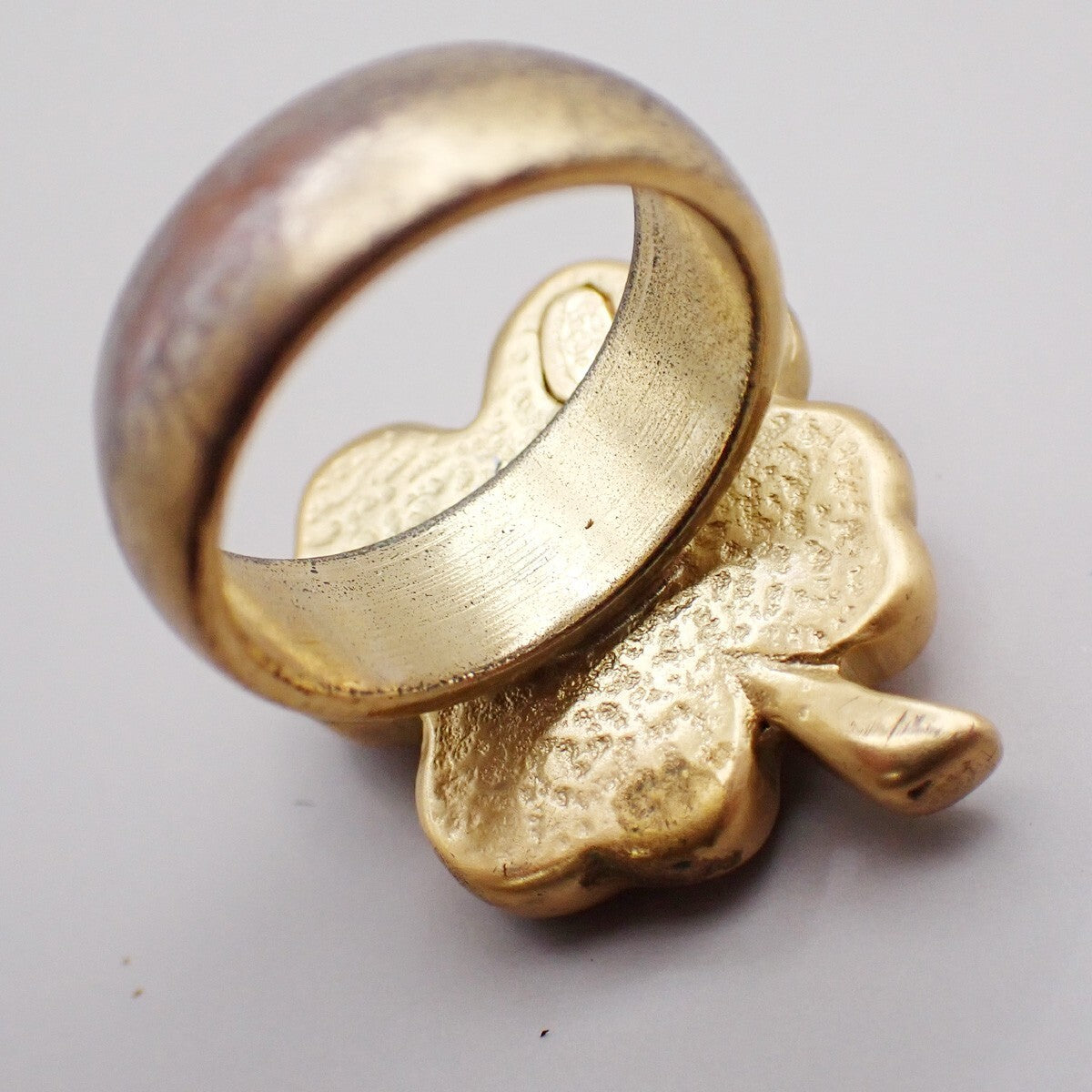 CHANEL Logo Clover Ring 03P Pink Gold-Plated Plastic France Accessory 04RL130