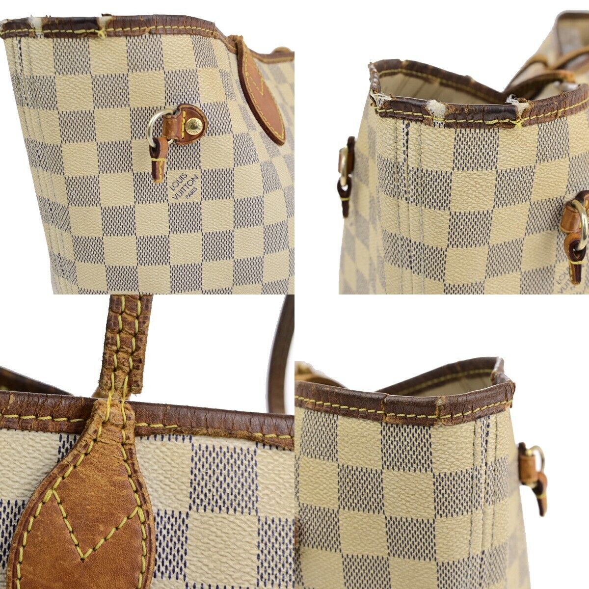 LOUIS VUITTON Neverfull MM Shoulder Tote Bag Damier Azur White N51107 37SJ157