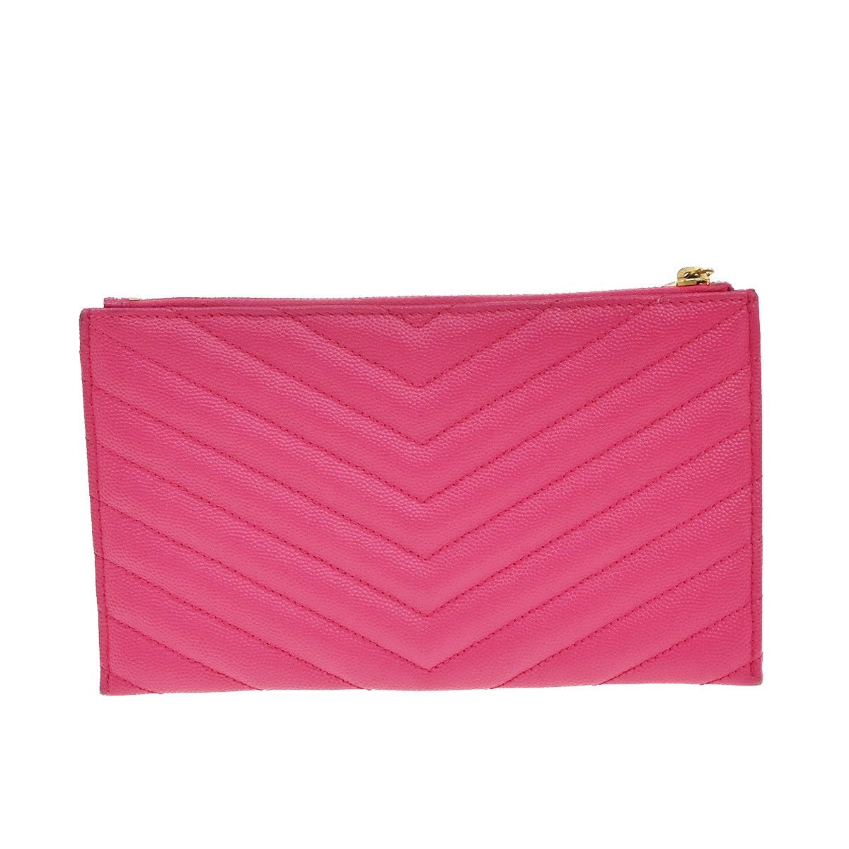 SAINT LAURENT Grain De Poudre Chevron Monogram Bill Pouch Bag Leather PK 86RF725