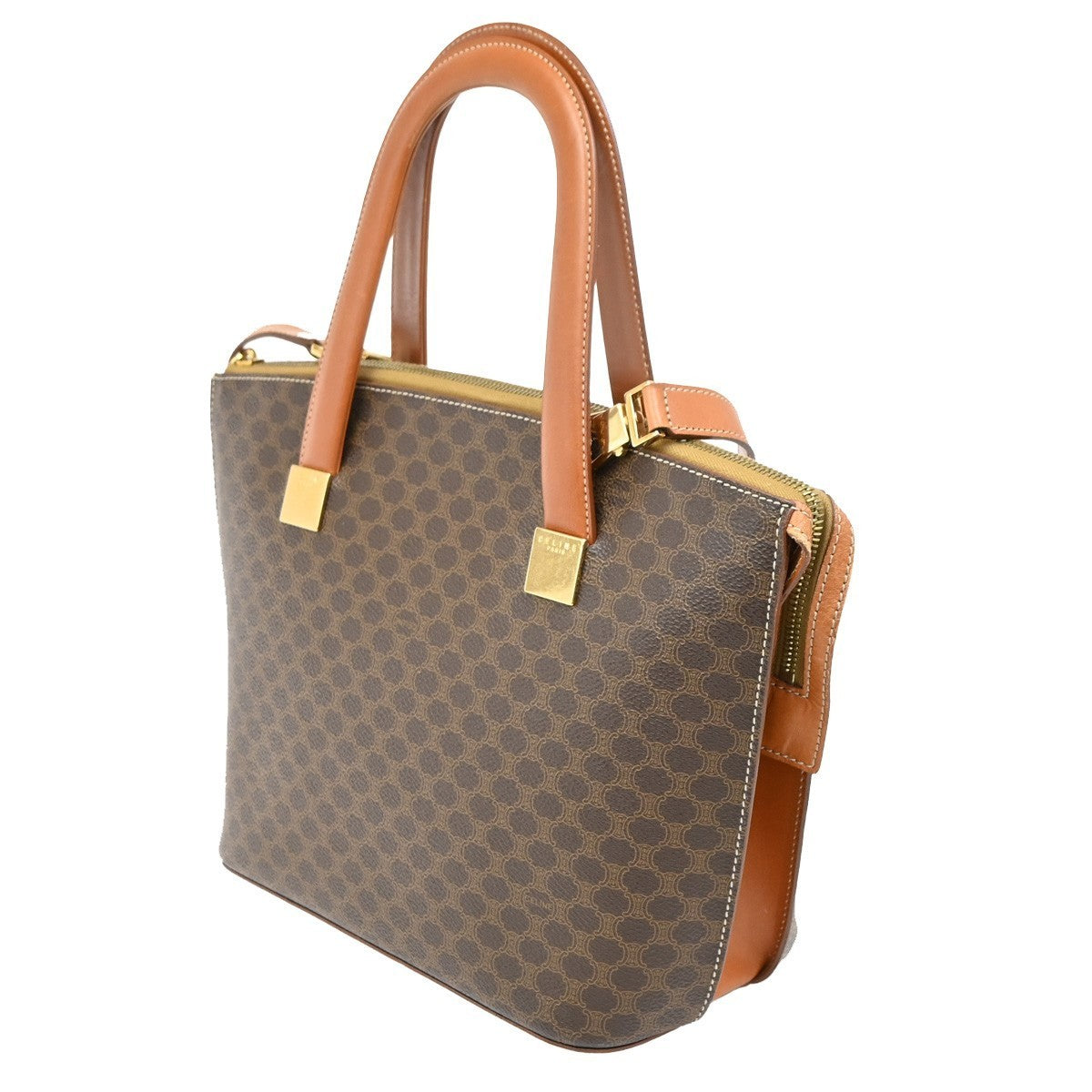 CELINE Logo Macadam Pattern 2Way Hand Bag PVC Leather Brown GHW Italy 64KC026