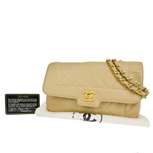 CHANEL CC Logo Matelasse Chain Shoulder Bag Leather Beige GHW Vintage 318RJ477