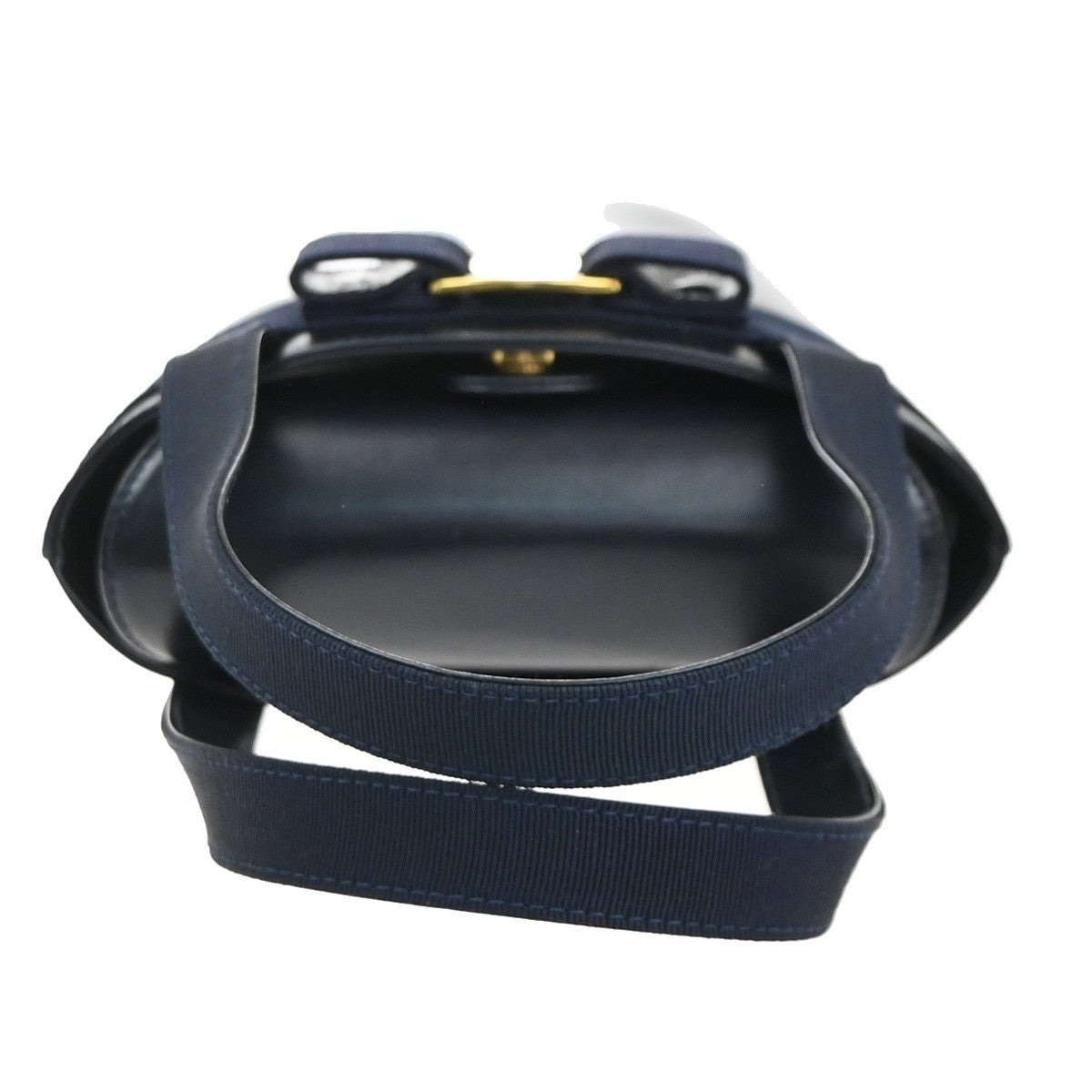 SALVATORE FERRAGAMO Logo Vara Hand Bag Leather Canvas Navy Blue GHW 64CA767