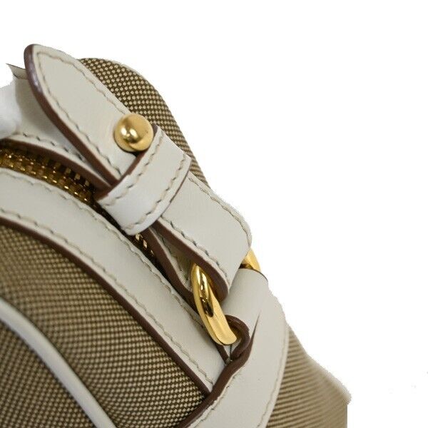 PRADA MILANO Logo Jacquard Shoulder Bag Canvas Leather Brown White Gold 50RJ741