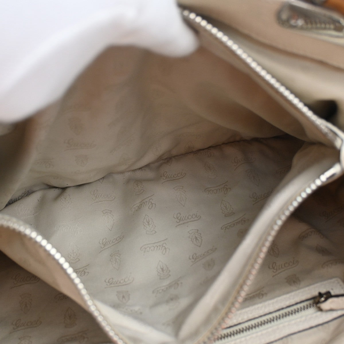 GUCCI Logo GG Pattern Hand Tote Bag Bamboo Canvas Leather Beige Italy 70CA985